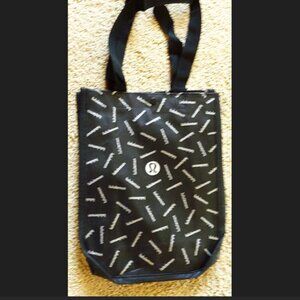 Lululemon Shopping Lunch Bag Tote Logo Small Black Silver Snap Closure Reusable
